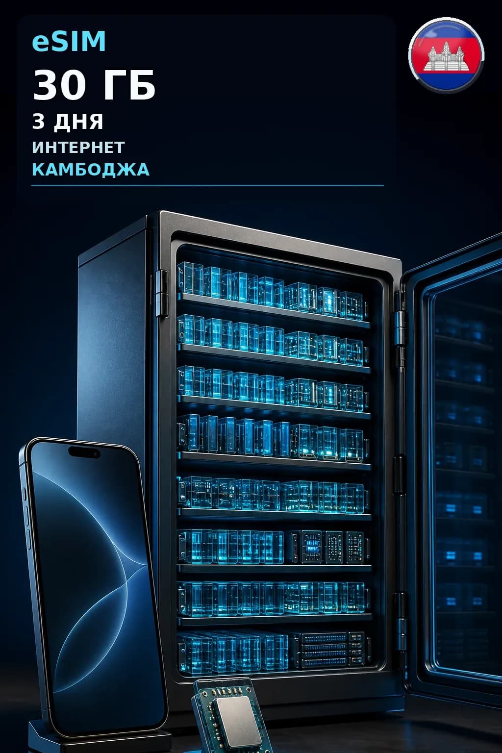 eSIM Камбоджа — 30 ГБ, 3 дня — интернет