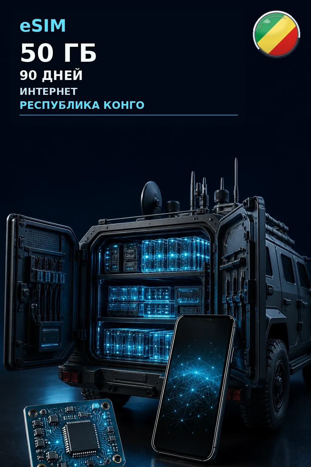 eSIM Республика Конго — 50 ГБ, 90 дней — интернет