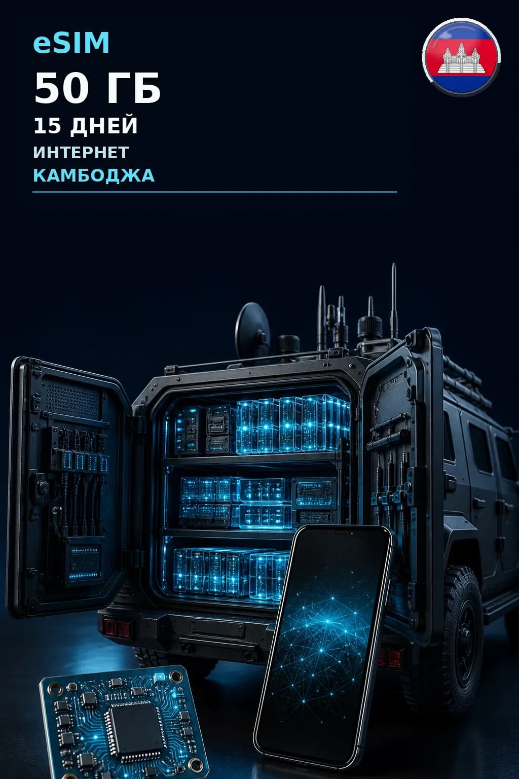 eSIM Камбоджа — 50 ГБ, 15 дней — интернет