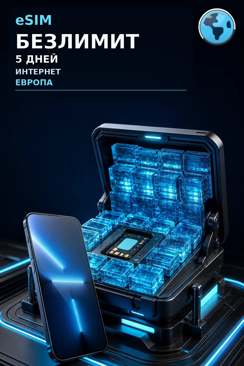eSIM Европа — БЕЗЛИМИТ, 5 дней — интернет