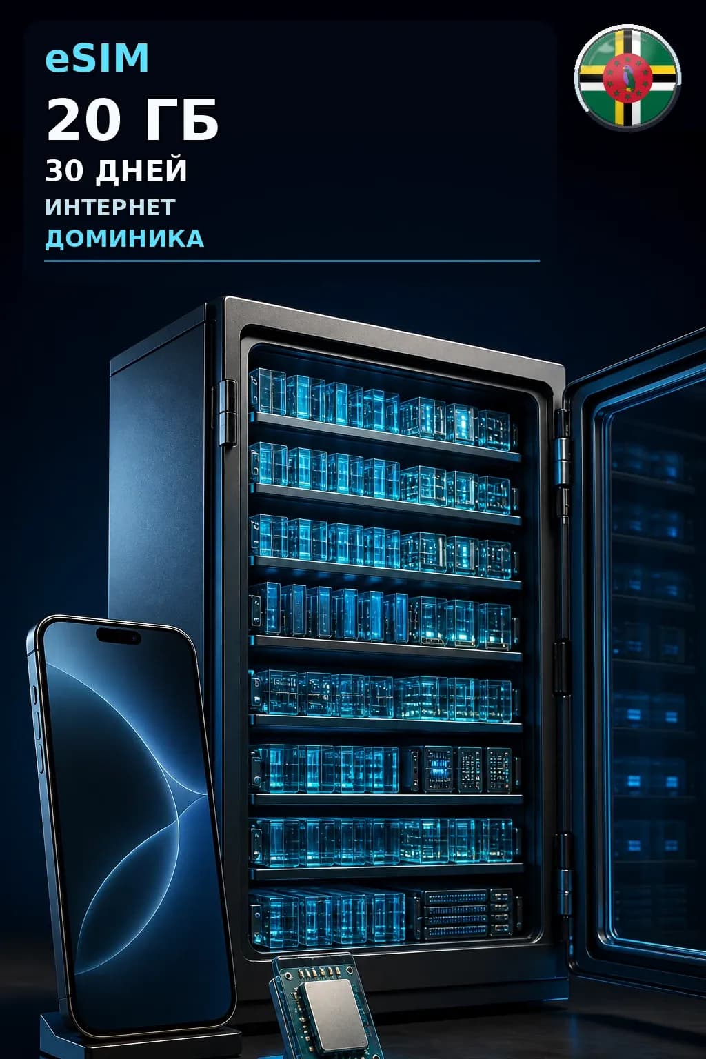 eSIM Доминика — 20 ГБ, 30 дней — интернет