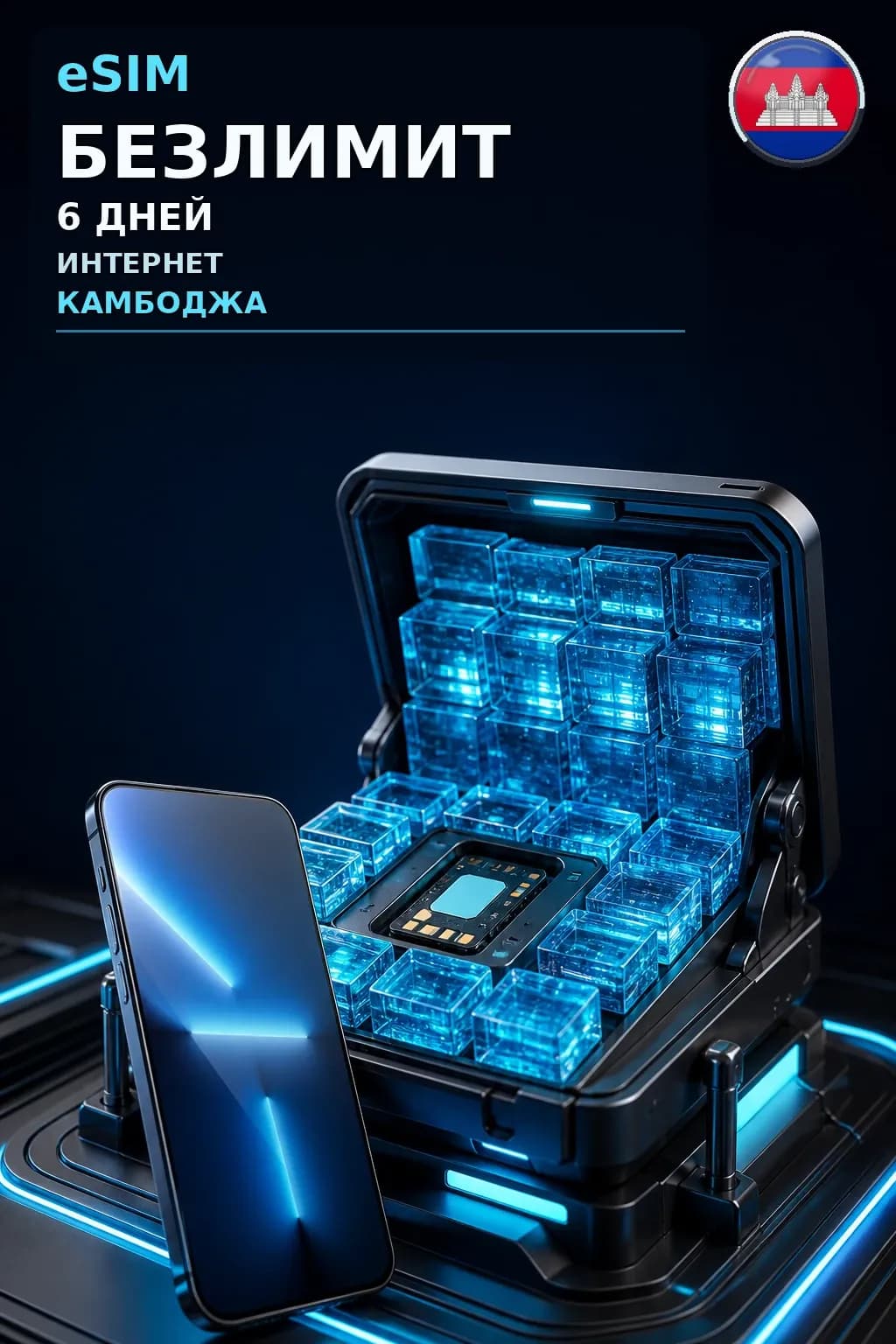 eSIM Камбоджа — БЕЗЛИМИТ, 6 дней — интернет