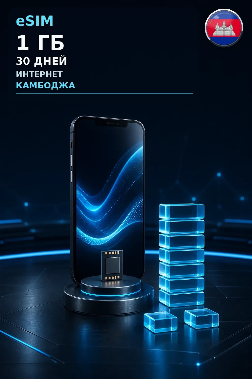 eSIM Камбоджа — 1 ГБ, 30 дней — интернет