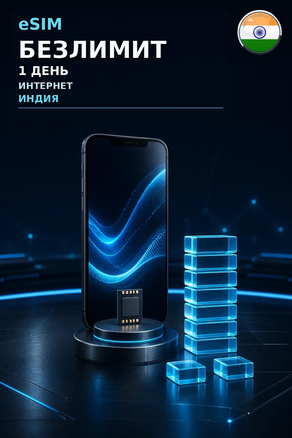 eSIM Индия — БЕЗЛИМИТ, 1 день — интернет