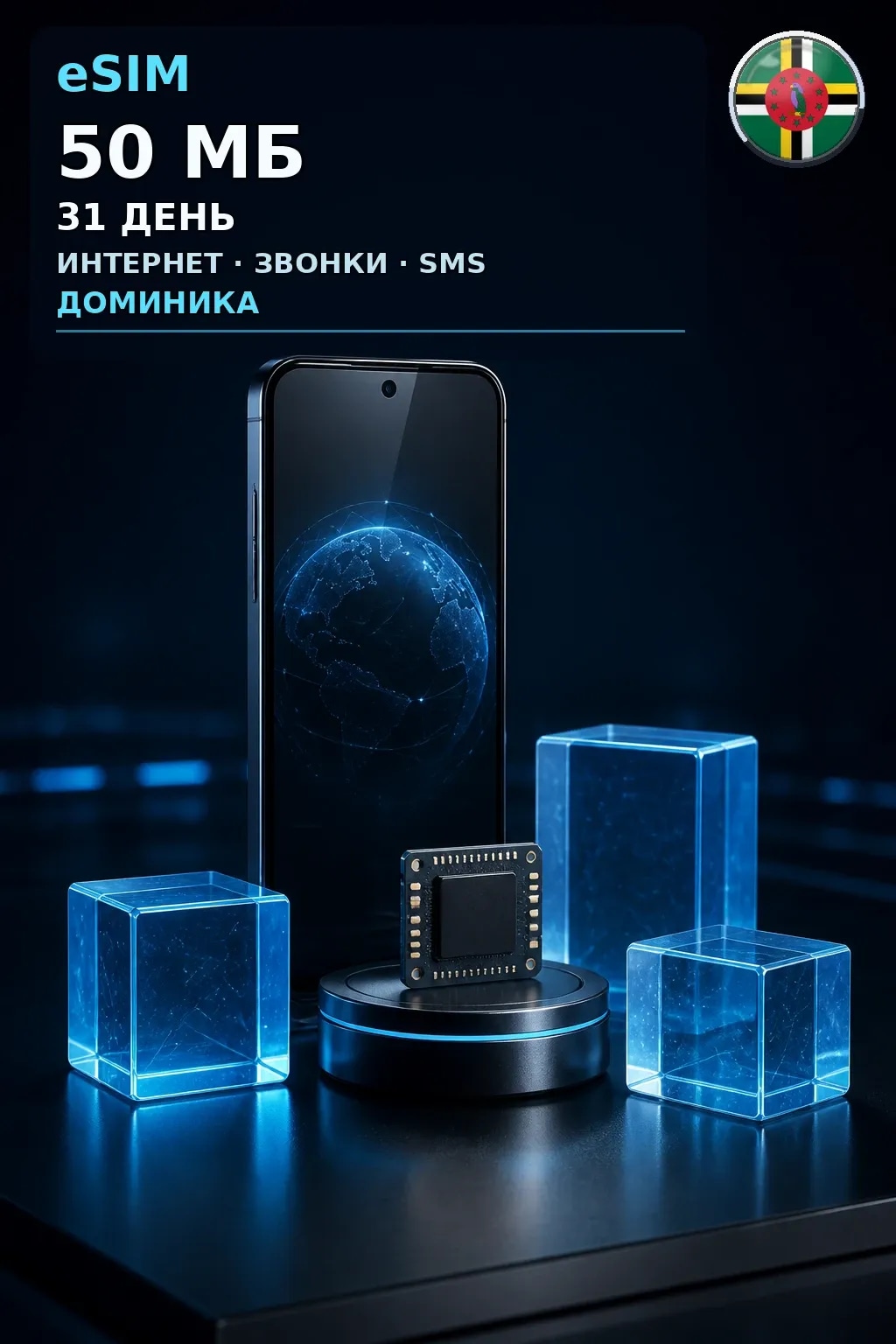 eSIM Доминика — 50 МБ, 31 день — интернет, звонки и SMS