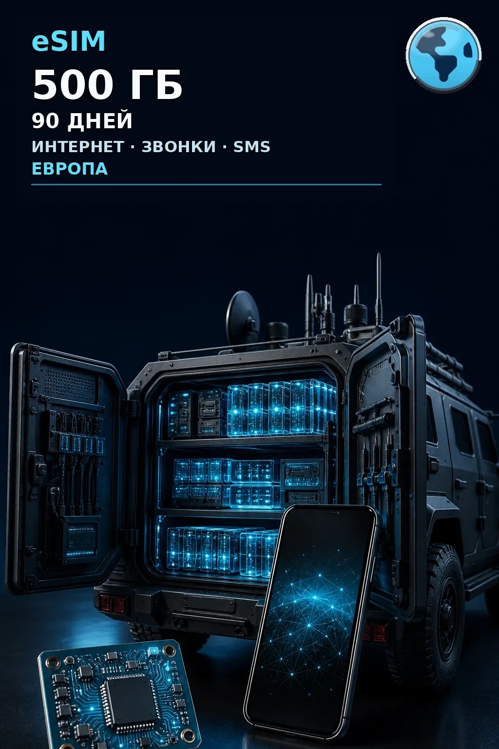 eSIM Европа — 500 ГБ, 90 дней — интернет, звонки и SMS