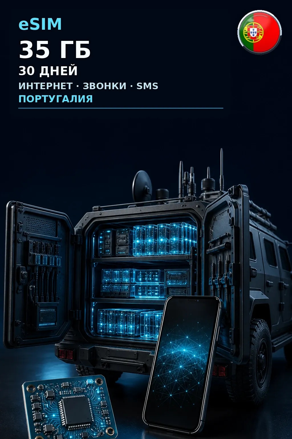 eSIM Португалия — 35 ГБ, 30 дней — интернет, звонки и SMS