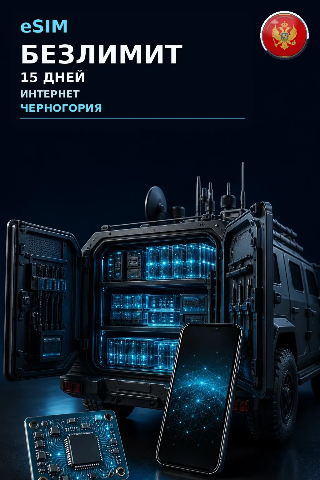 eSIM Черногория — БЕЗЛИМИТ, 15 дней — интернет