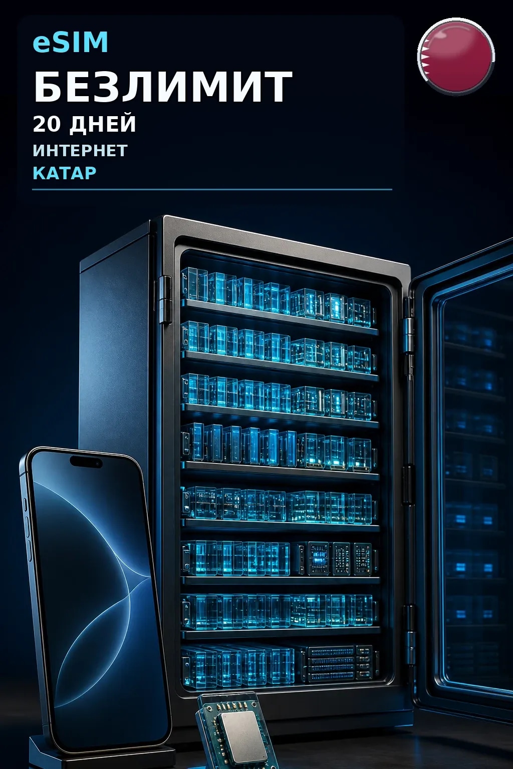 eSIM Катар — БЕЗЛИМИТ, 20 дней — интернет