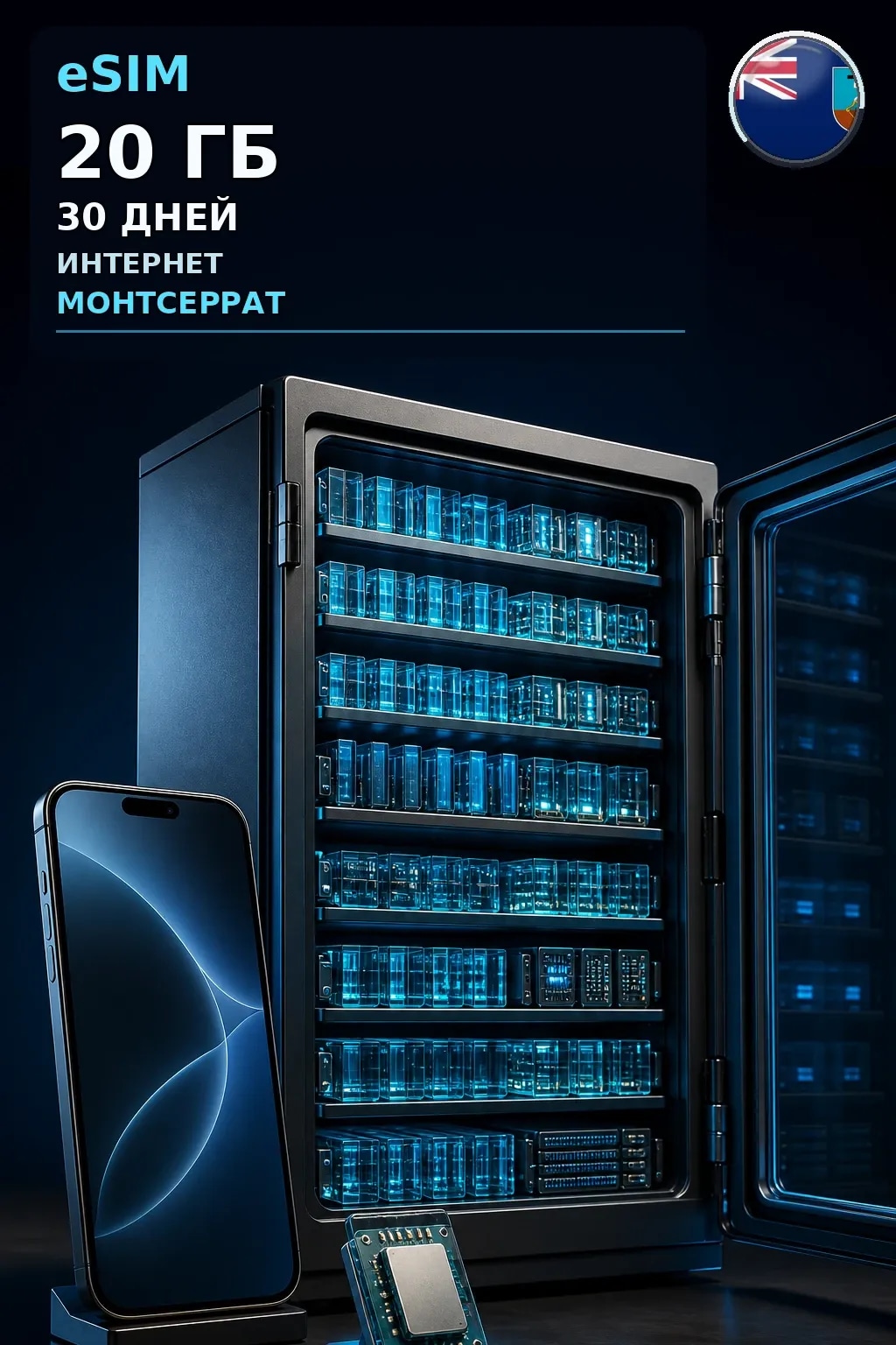 eSIM Монтсеррат — 20 ГБ, 30 дней — интернет