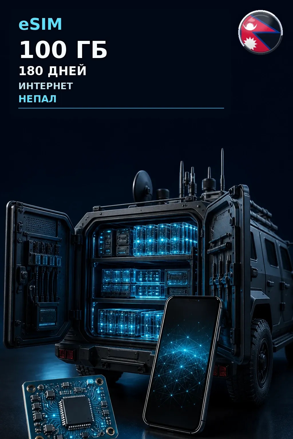 eSIM Непал — 100 ГБ, 180 дней — интернет