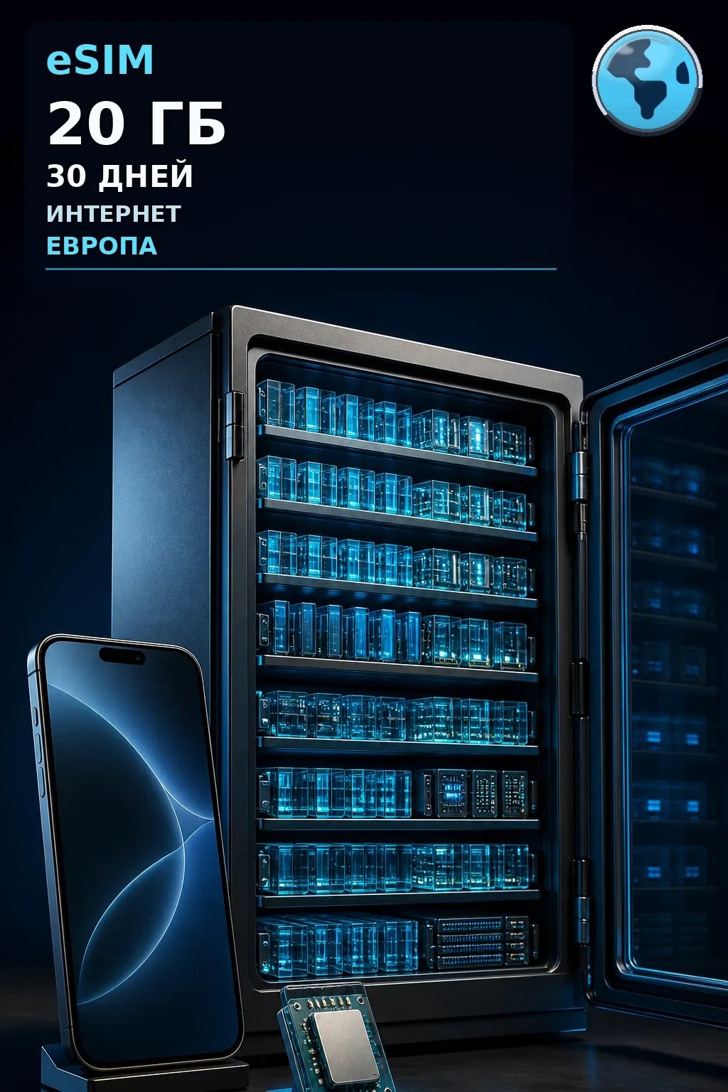 eSIM Европа — 20 ГБ, 30 дней — интернет
