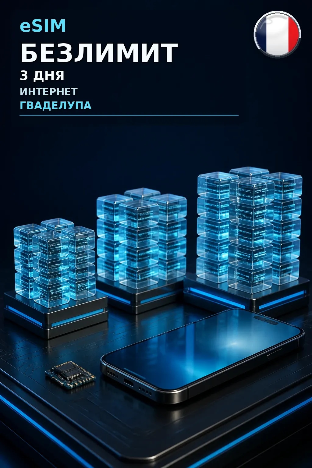 eSIM Гваделупа — БЕЗЛИМИТ, 3 дня — интернет