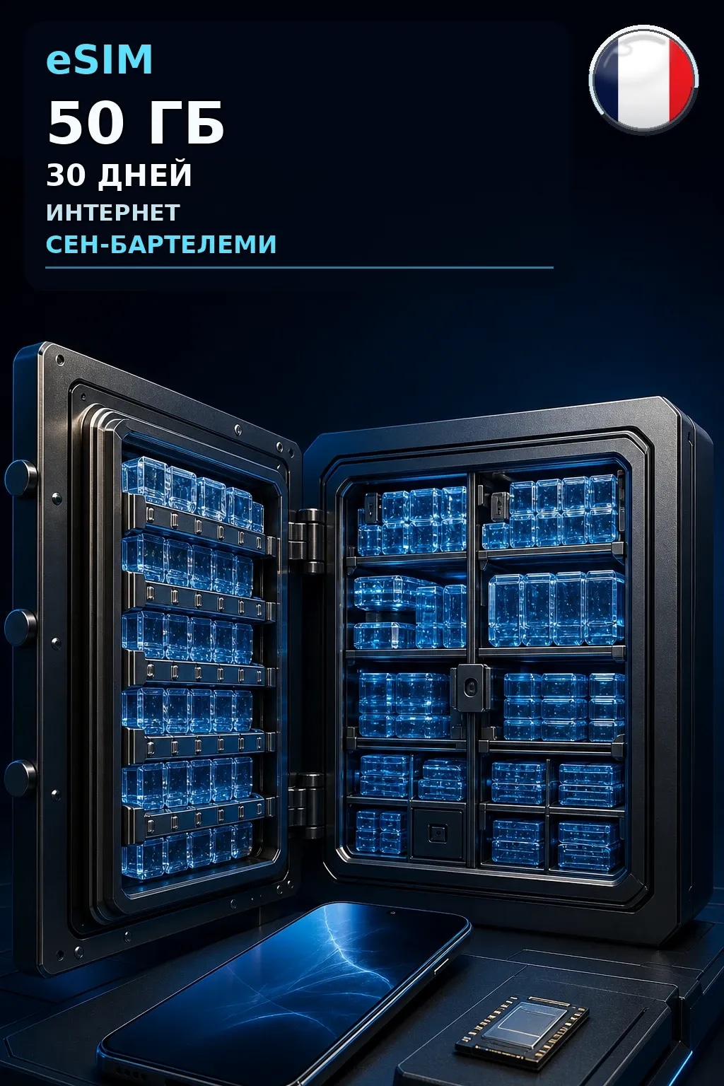 eSIM Сен-Бартелеми — 50 ГБ, 30 дней — интернет