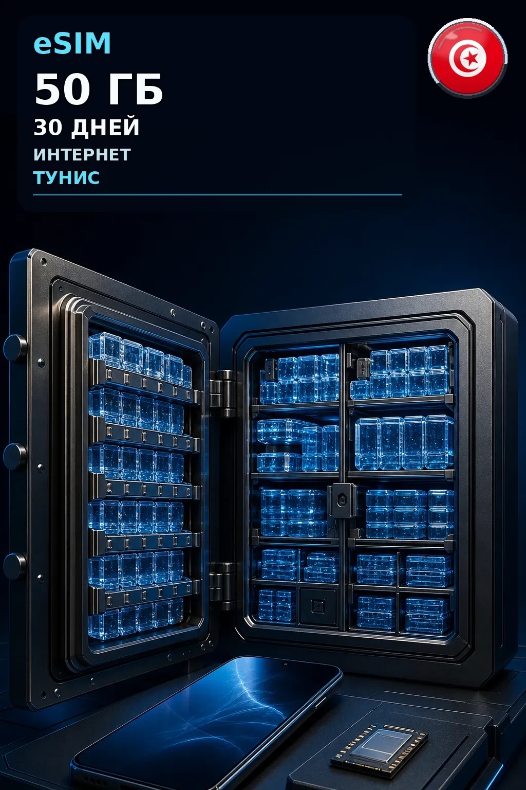 eSIM Тунис — 50 ГБ, 30 дней — интернет