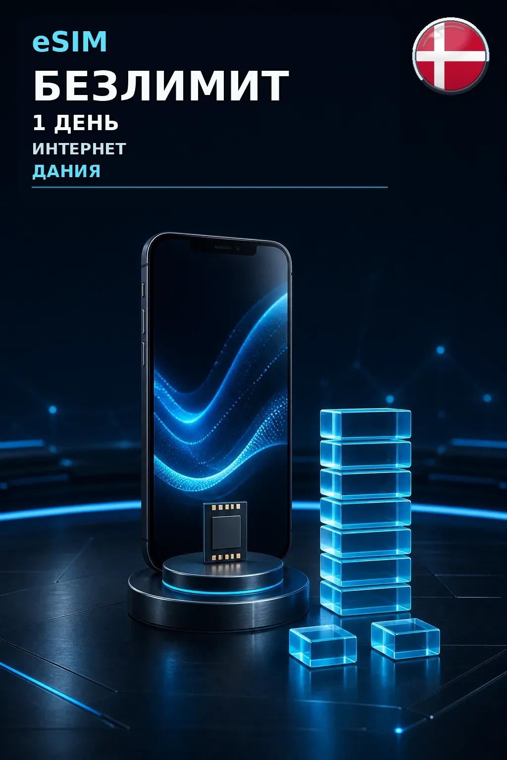 eSIM Дания — БЕЗЛИМИТ, 1 день — интернет