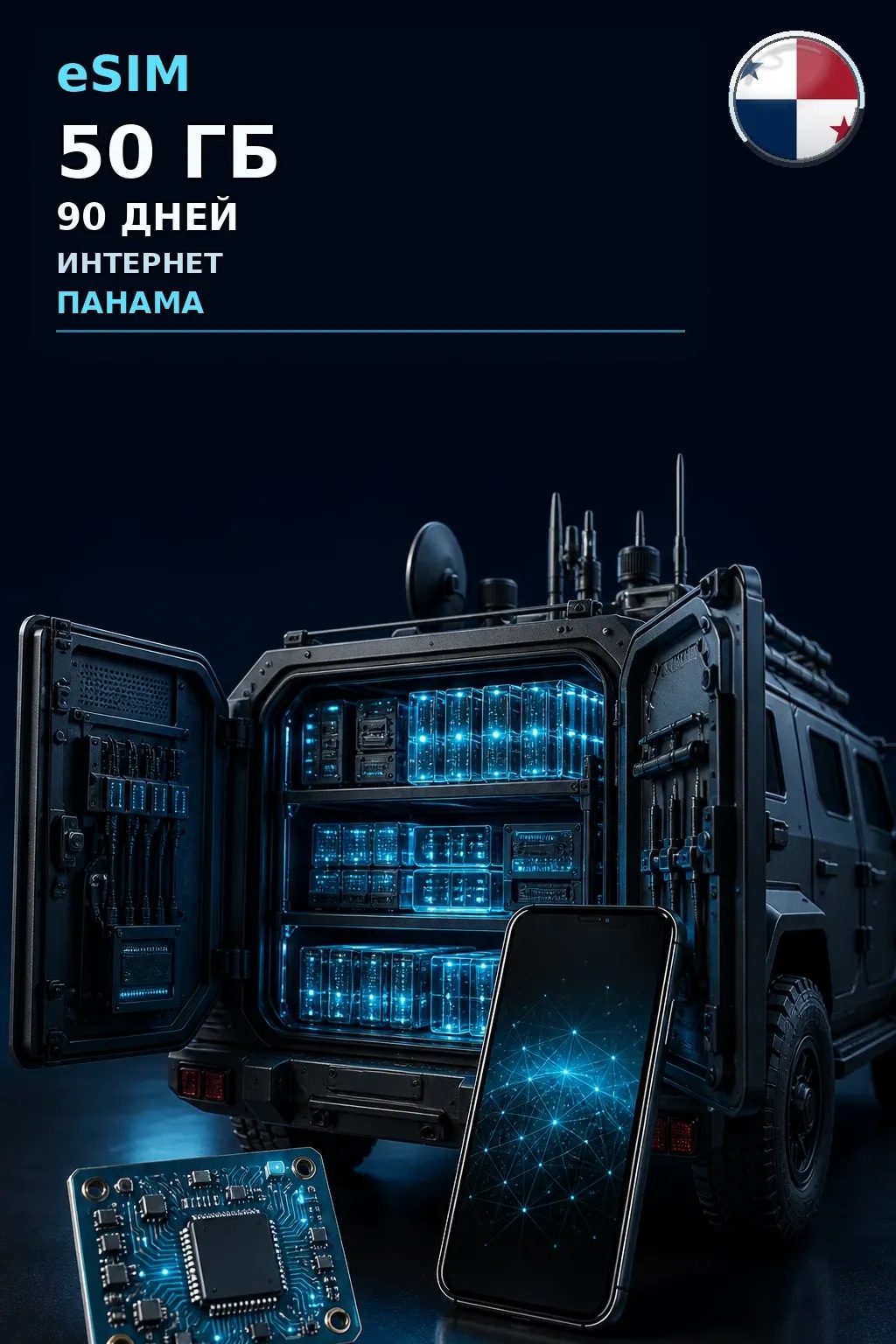 eSIM Панама — 50 ГБ, 90 дней — интернет