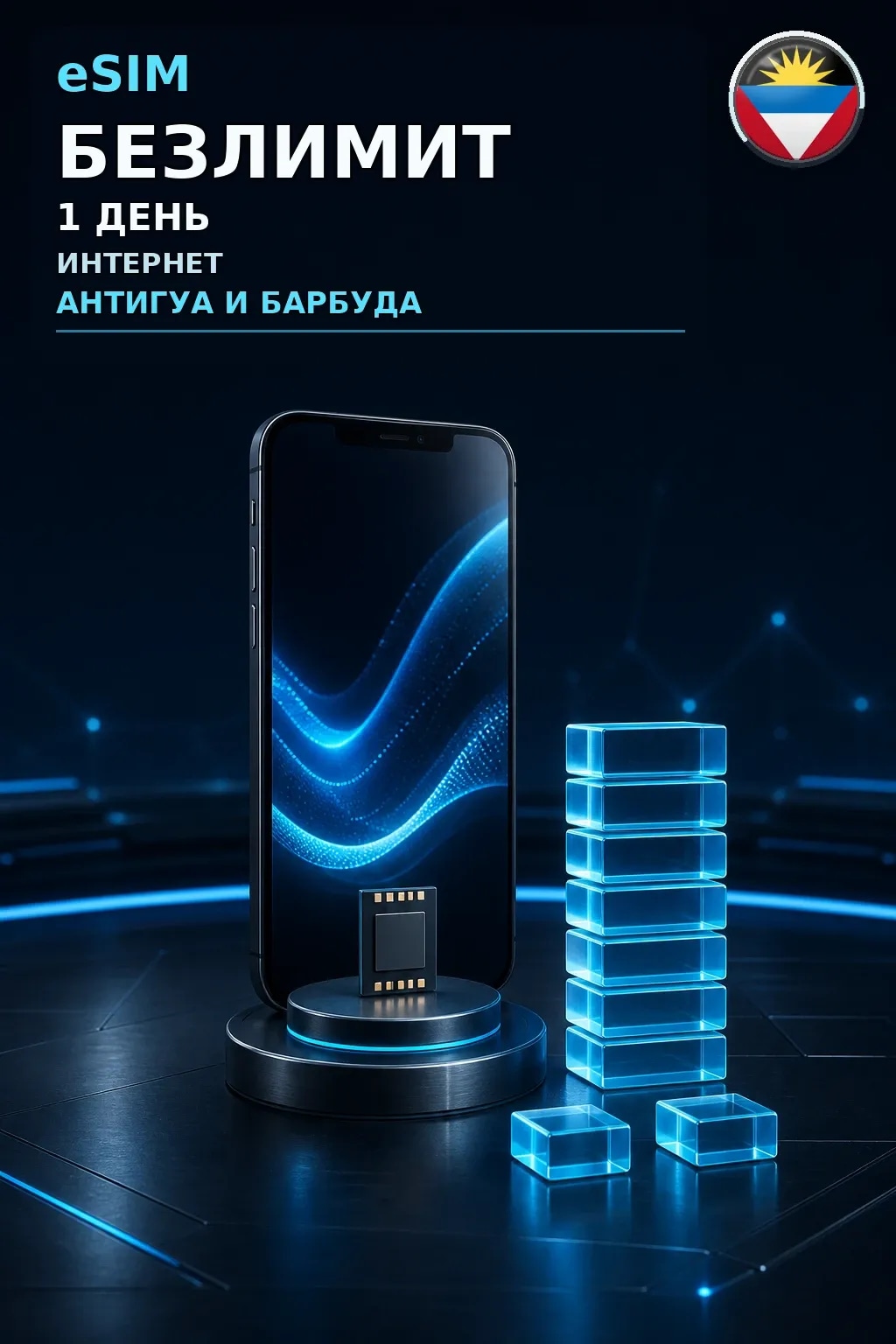 eSIM Антигуа и Барбуда — БЕЗЛИМИТ, 1 день — интернет