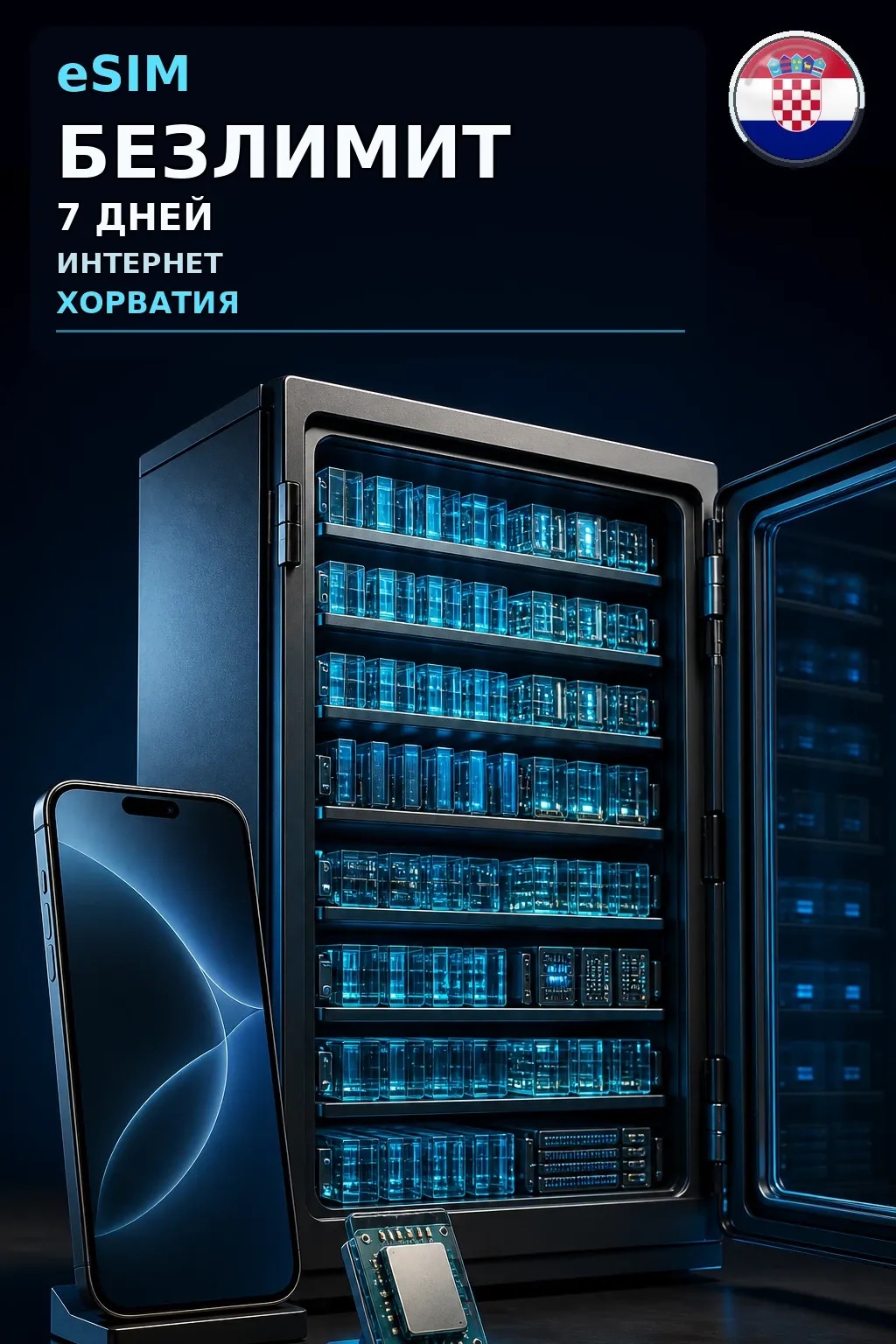 eSIM Хорватия — БЕЗЛИМИТ, 7 дней — интернет