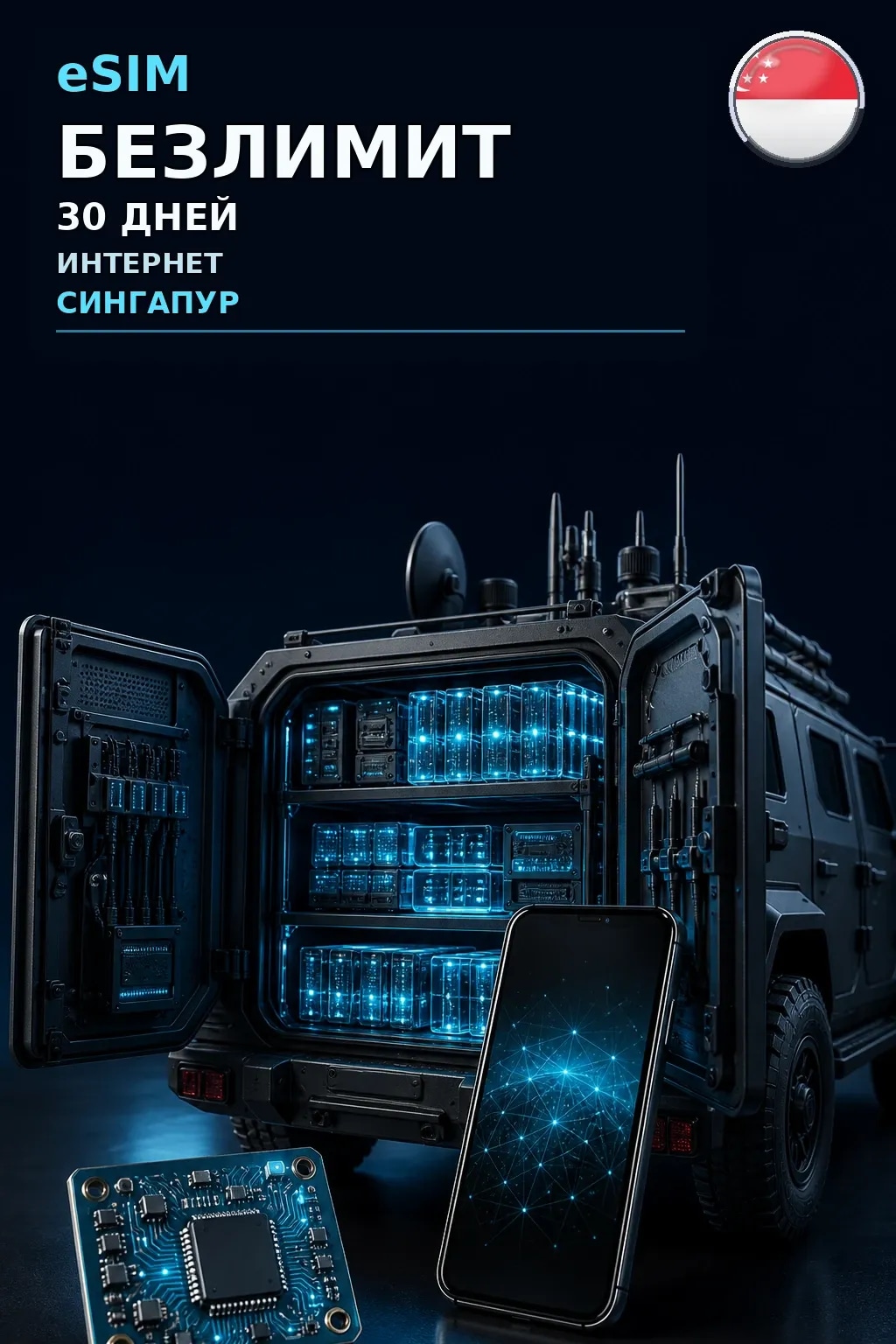 eSIM Сингапур — БЕЗЛИМИТ, 30 дней — интернет